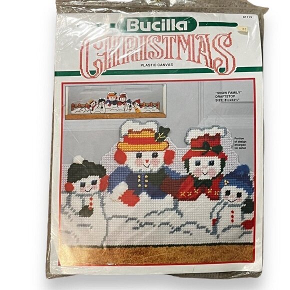 NEW Vintage Bucilla Christmas Kit Snow Family Draftstop Plastic Canvas  61113 - Picture 1 of 7